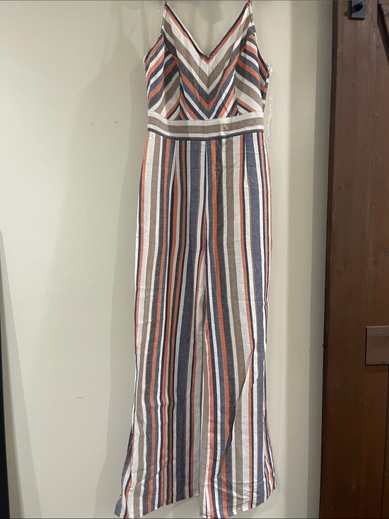 Derek Heart Pants - Derek Heart Striped V-Neck Sleeveless Jumpsuit in Navy, Orange, Tan & White